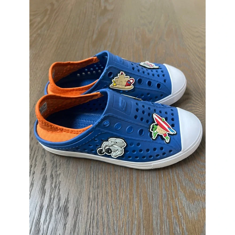 Skechers Foamies Guzmer Blue Orange Shark Charms Water Shoes Kids 13